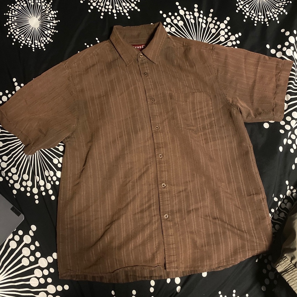 Men's Casual Brown Short-Sleeve Button-Down Shirt